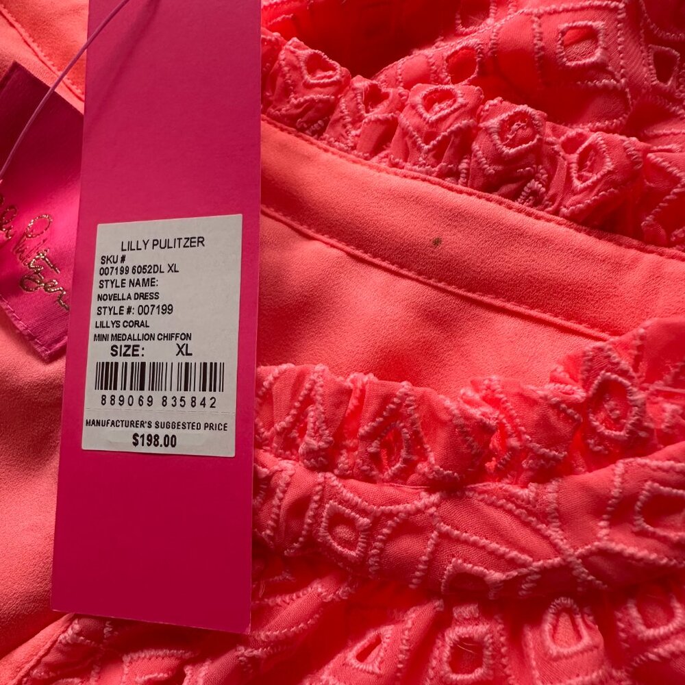 Lilly Pulitzer Women's NOVELLA DRESS Coral Mini Medallion Chiffon New w/Tags XL - Picture 5 of 8